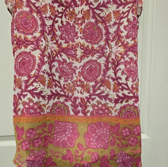 Joie Floral Metallic Boho Sleeveless Blouse Women’s M Boho Ruffle Trim V Neck - Picture 14 of 17